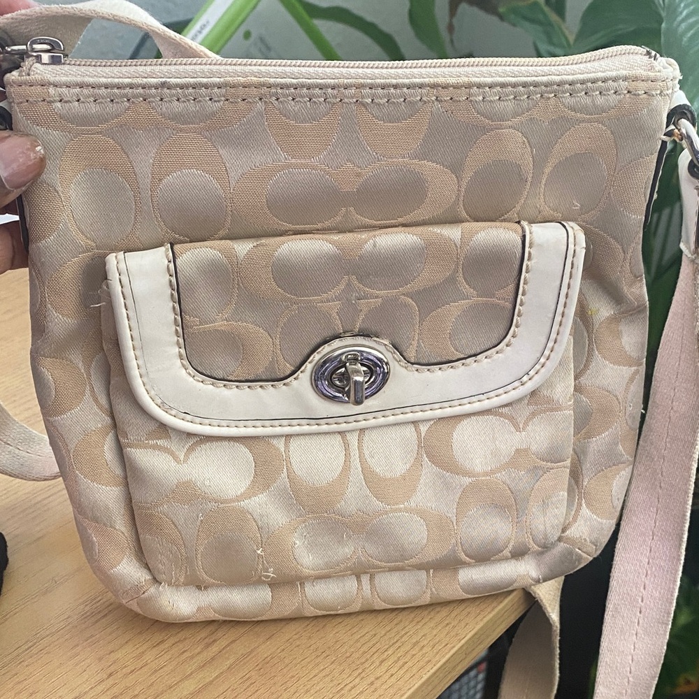 Coach Tan and Cream Signature Crossbody Bag